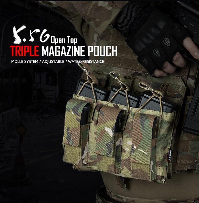Tactical Magazine Pouch Mag Carrier in Multicam color, designed for 5.56 pistols with triple open top and MOLLE compatibility.