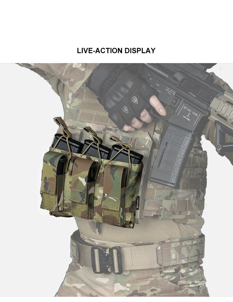 Tactical Magazine Pouch Mag Carrier in Multicam color, designed for 5.56 pistols with triple open top and MOLLE compatibility.