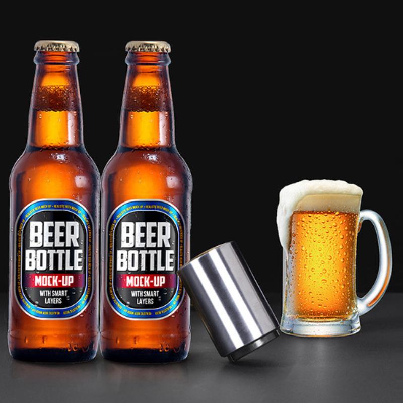 Tailgate Buddy Bottle Opener and Collector, featuring a sleek stainless steel design with a built-in magnet for cap collection, perfect for game nights.