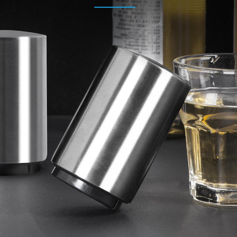 Tailgate Buddy Bottle Opener and Collector, featuring a sleek stainless steel design with a built-in magnet for cap collection, perfect for game nights.