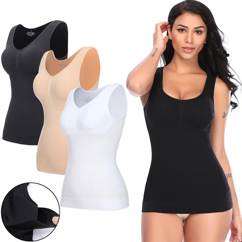 A stylish black tank top for women featuring a built-in padded shelf bra and wide straps, perfect for casual wear and active lifestyles.