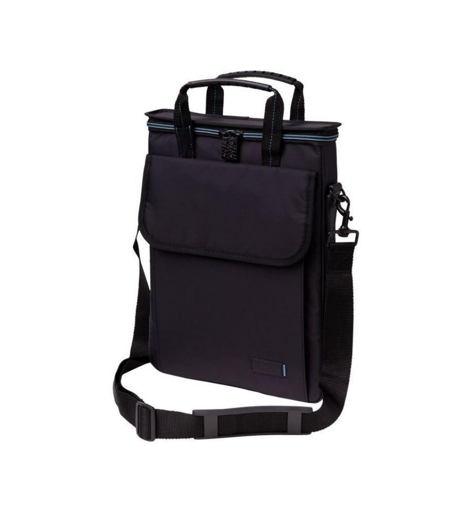 Targus 13.3' TANC 5.0 Hardshell Protective Case in black with blue accents, showcasing its sleek design and protective features.