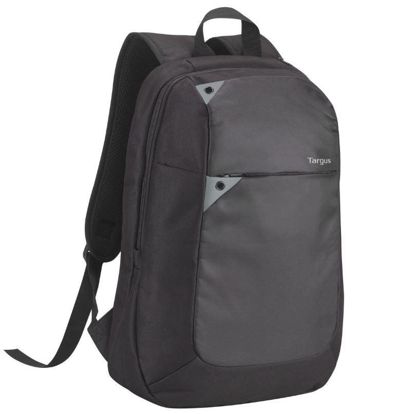 Targus 15.6' Intellect Laptop Backpack in black, featuring padded laptop compartment and adjustable shoulder straps.