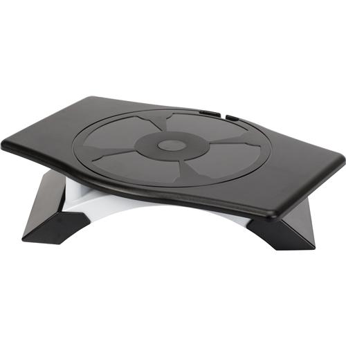 Targus Rotating Monitor Stand in black, featuring adjustable legs and a rotating platform for ergonomic viewing.