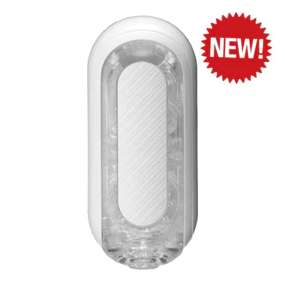 Tenga Flip Zero Gravity White male masturbator with clear case and innovative design for enhanced pleasure.