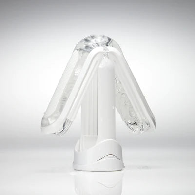 Tenga Flip Zero Gravity White male masturbator with a sleek design and clear case for hygienic storage.