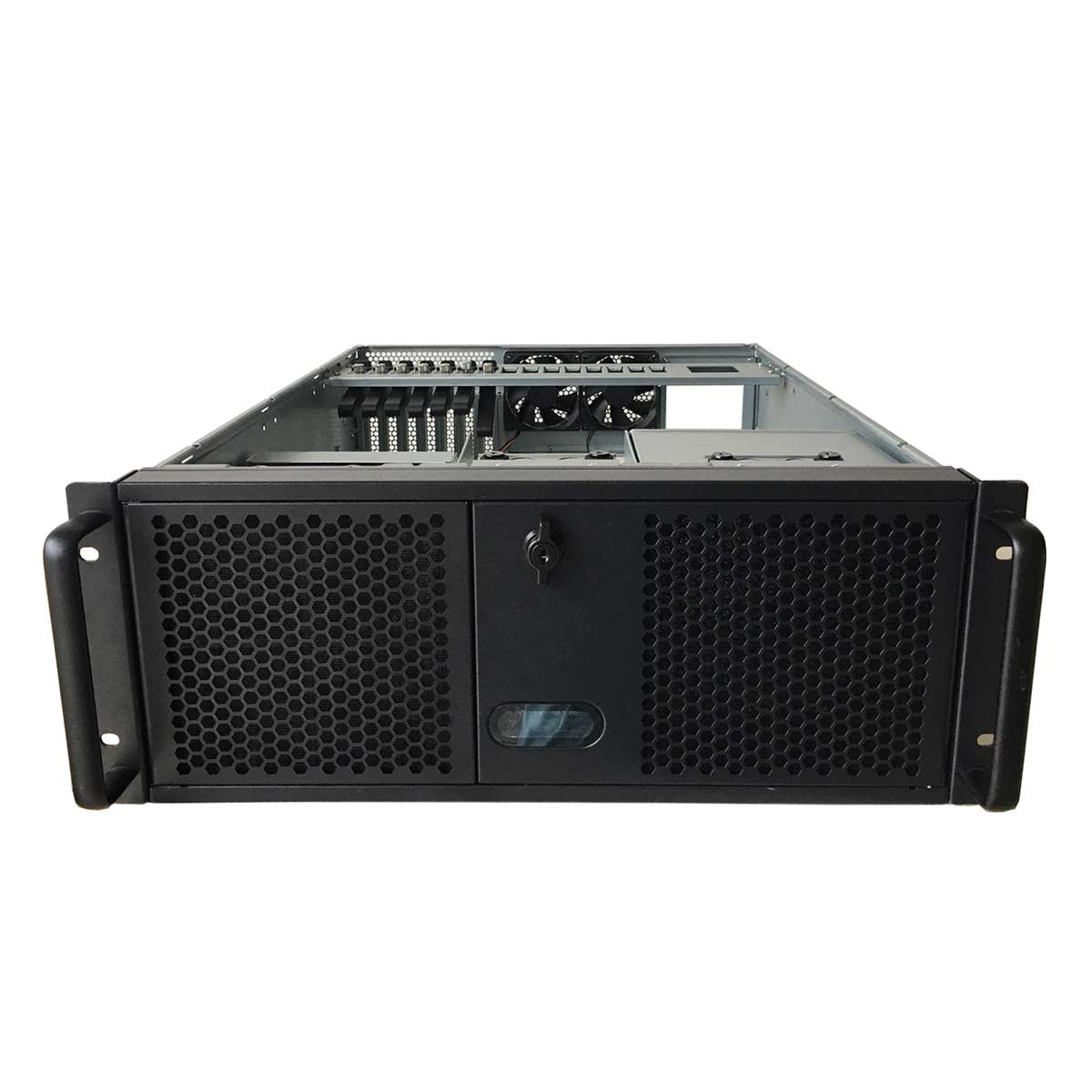 TGC Rack Mountable Server Chassis 4U with 3 external 5.25' bays, showcasing its robust design and compact dimensions.