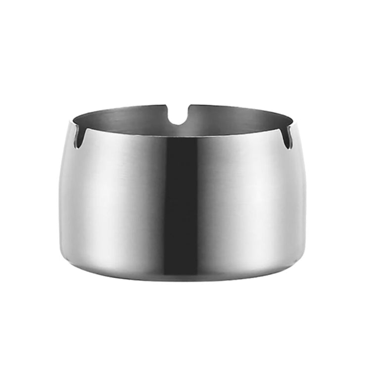 Thickened stainless steel ashtray with a sleek design, featuring a U-shaped groove for unburned cigarettes, available in multiple sizes.
