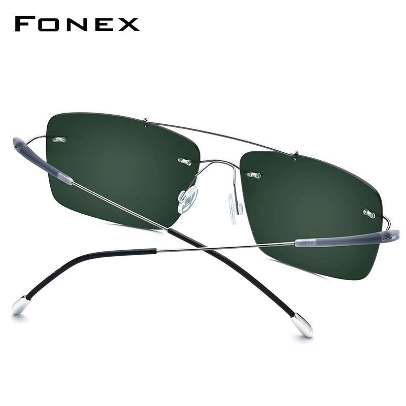 Titanium Alloy TR90 Rimless Sunglasses for men, featuring a sleek square design and polarized lenses for sun protection.