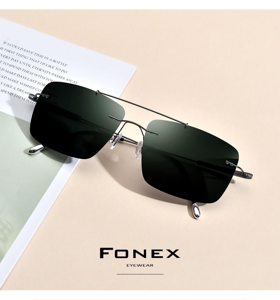 Titanium Alloy TR90 Rimless Sunglasses for men, featuring a sleek square design and polarized lenses for sun protection.