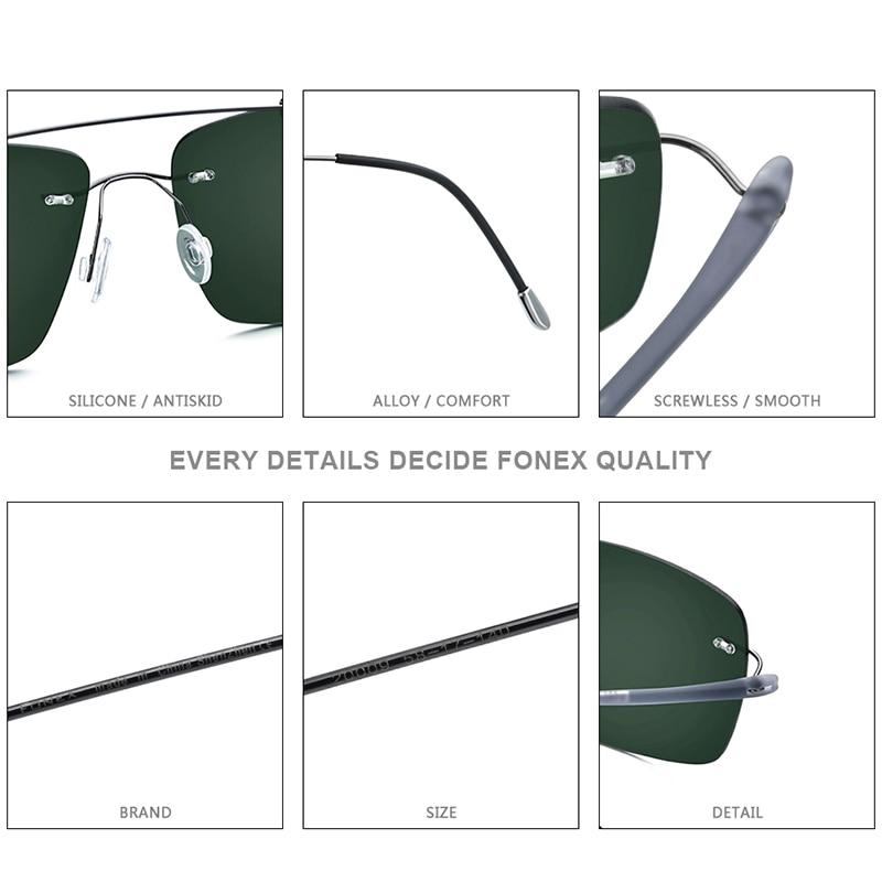 Titanium Alloy TR90 Rimless Sunglasses for men, featuring a sleek square design and polarized lenses for sun protection.