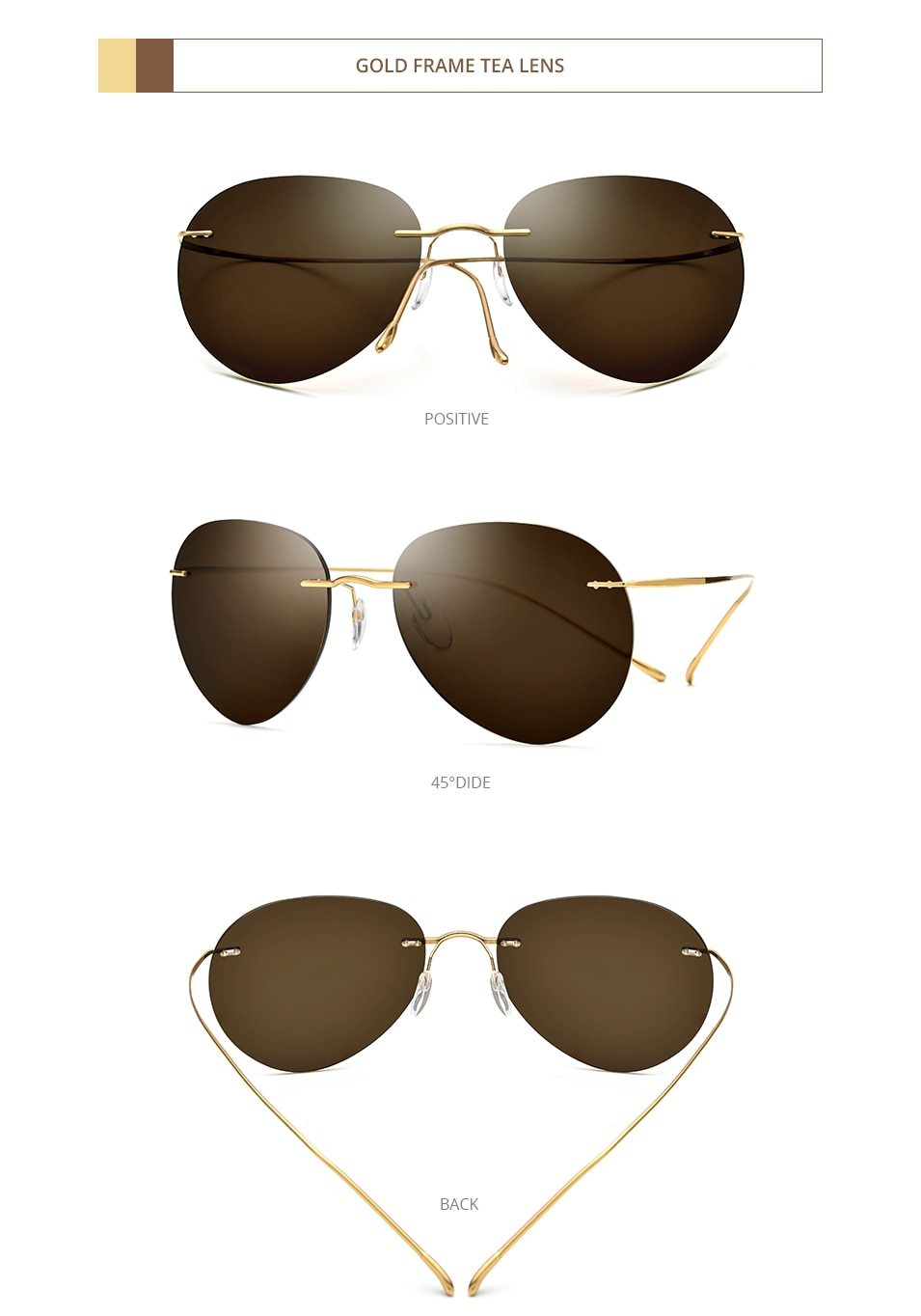 A pair of stylish titanium rimless sunglasses for men, featuring a frameless design and polarized lenses, perfect for outdoor activities.