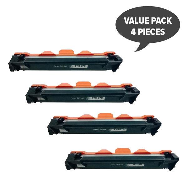 Four TN-1070 CT202137 Premium Generic Toner cartridges in packaging, showcasing their compatibility and quality.