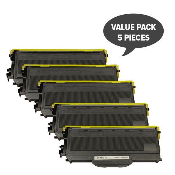 Set of 5 TN-2150 TN360 Black Premium Toner cartridges, designed for high-quality laser printing.