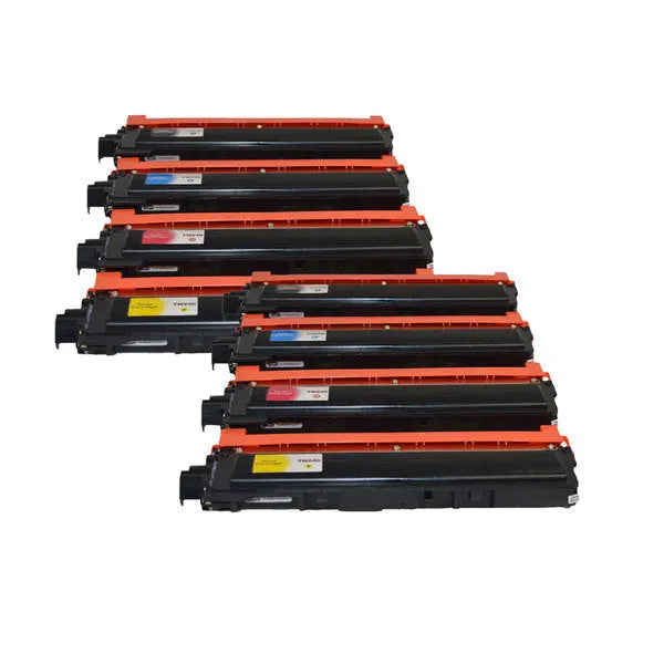 TN-240 Series Generic Toner Set featuring 2 black, 2 cyan, 2 magenta, and 2 yellow cartridges, ideal for vibrant printing.
