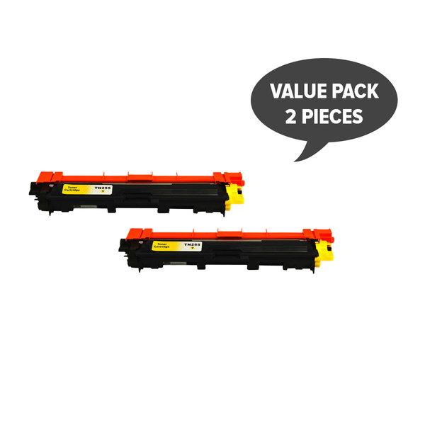 Set of 2 TN-255 Yellow Premium Generic Toner cartridges, designed for high-quality printing with vibrant yellow color.