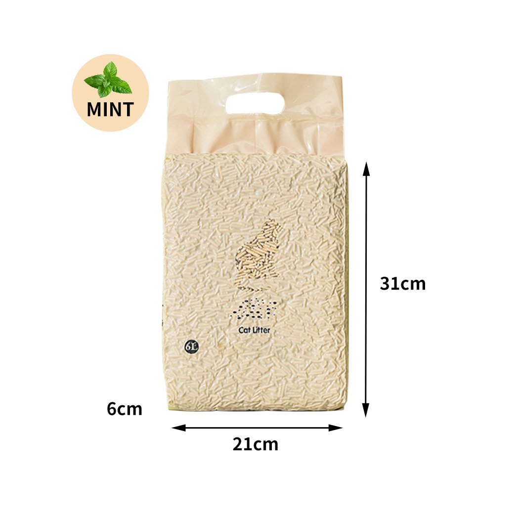 A pack of Tofu Cat Litter 6L featuring edible crystals in mint fragrance, designed for safe and eco-friendly cat care.