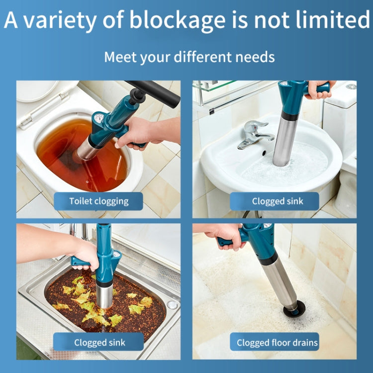 Stainless steel toilet pipe dredger designed for unclogging various household drains, featuring a comfortable handle and multiple plugs.