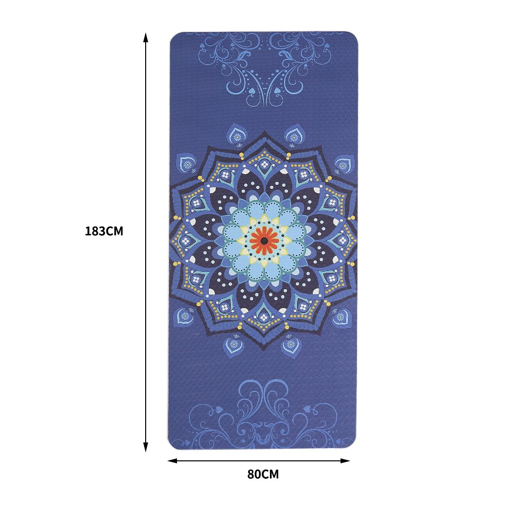 Eco-friendly TPE yoga mat with dual layer and non-slip surface, featuring traditional design and bonus carry bag for easy transport.