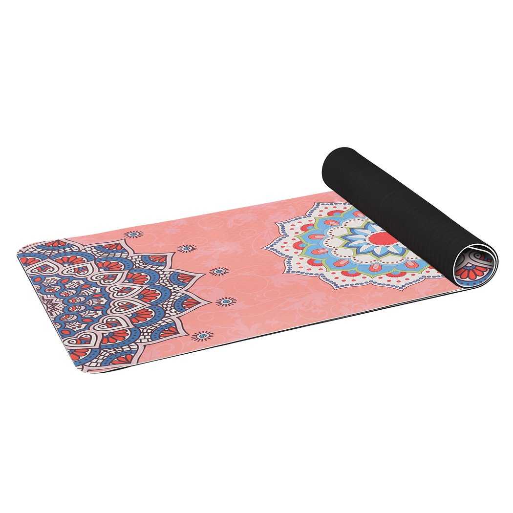 Eco-friendly TPE yoga mat with dual-layer non-slip design, featuring a traditional engraved pattern and a bonus carry bag.