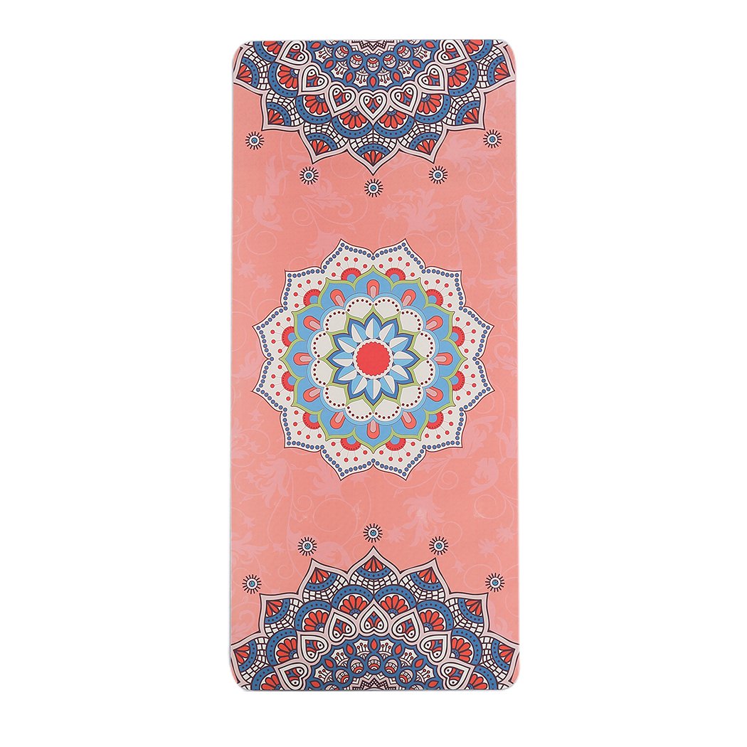 Eco-friendly TPE yoga mat with dual-layer non-slip design, featuring a traditional engraved pattern and a bonus carry bag.