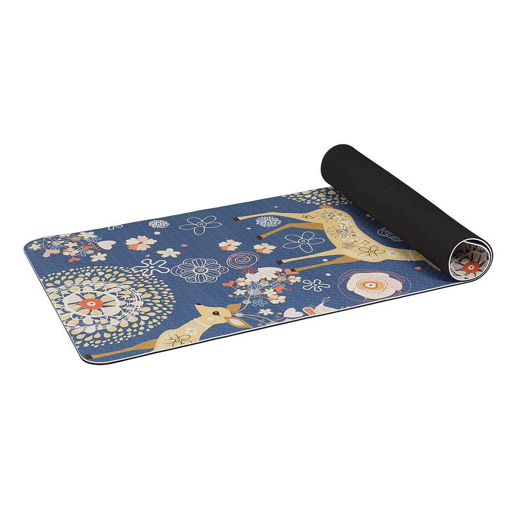 Eco-friendly TPE yoga mat with dual-layer non-slip design, featuring traditional engravings and a bonus carry bag for easy transport.