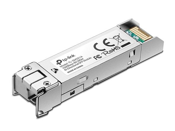 TP-Link 1000Base-BX WDM Bi-Directional SFP Module (TL-SM321A-2) with single-mode fiber compatibility and hot-swappable design.