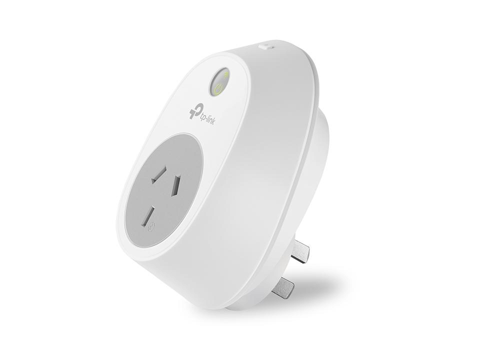 TP-Link HS100 Kasa WiFi Smart Plug with a sleek design, showcasing its power socket and buttons.