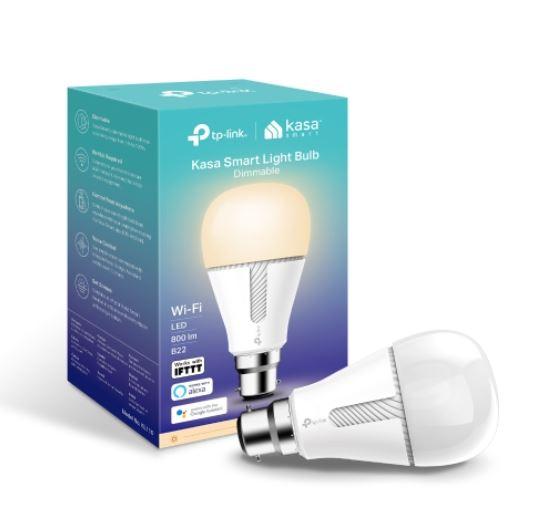 TP-Link KL110B Kasa Smart Light Bulb with bayonet fitting, showcasing its sleek design and dimmable features.