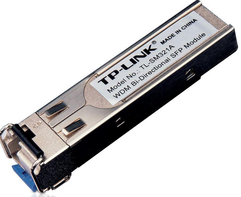TP-LINK SM321A WDM SFP Module showcasing its compact design and bi-directional technology for fiber optic networking.