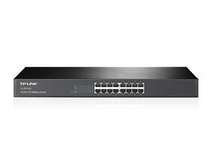 TP-LINK TL-SF1016 16-Port 10/100Mbps Rackmount Switch with steel case and RJ45 ports.