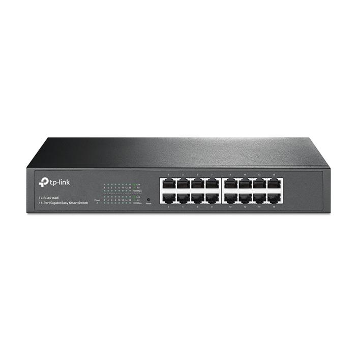 TP-Link TL-SG1016DE 16-Port Gigabit Ethernet Switch with multiple RJ45 ports and LED indicators.