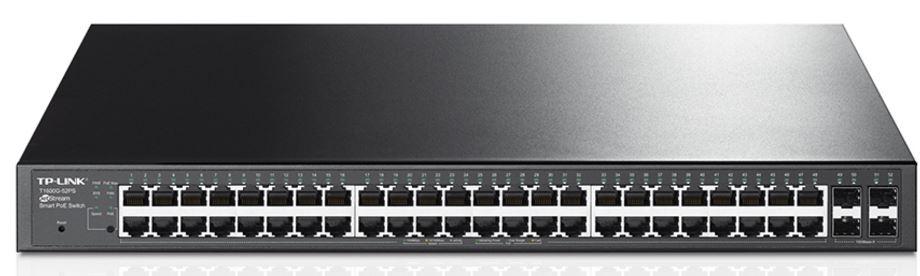 TP-LINK TL-SG2452P T1600G-52PS JetStream 48-Port Gigabit Smart Switch with multiple ports and SFP slots.