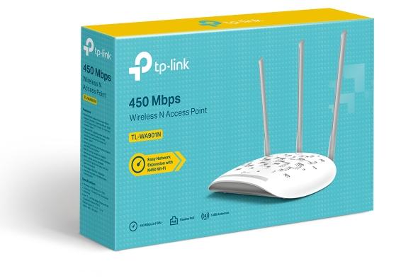 TP-LINK TL-WA901N Wireless N Access Point with three antennas and Ethernet port.