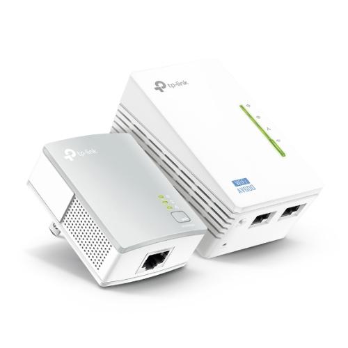 TP-Link TL-WPA4220KIT Wi-Fi Powerline Extender Starter Kit with two devices and Ethernet cables.