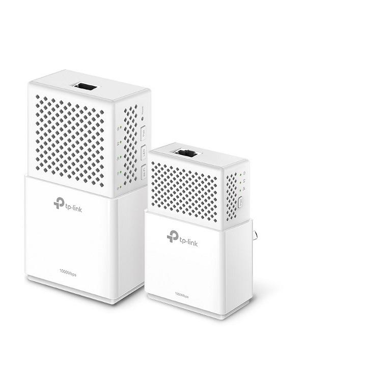 TP-LINK TL-WPA7510-KIT AV1000 Powerline AC Wi-Fi Kit with two adapters, showcasing compact design and Ethernet port.