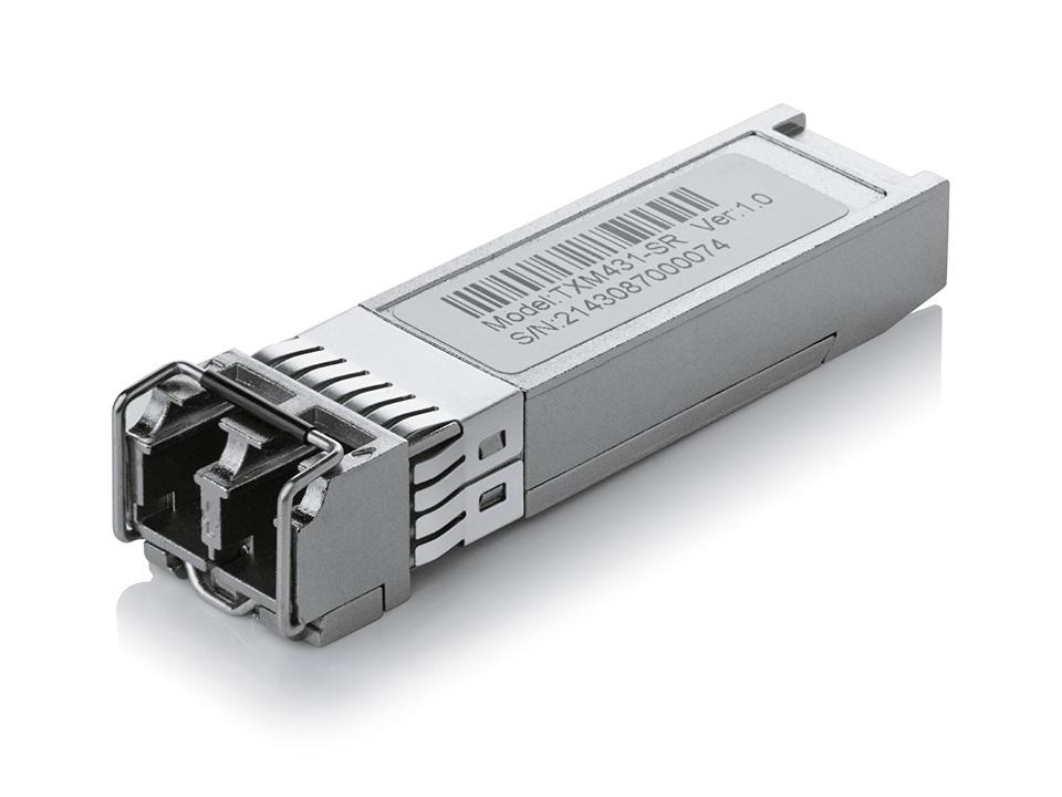 TP-LINK TXM431-SR 10G Base-SR SFP+ LC Transceiver with multi-mode fiber compatibility.