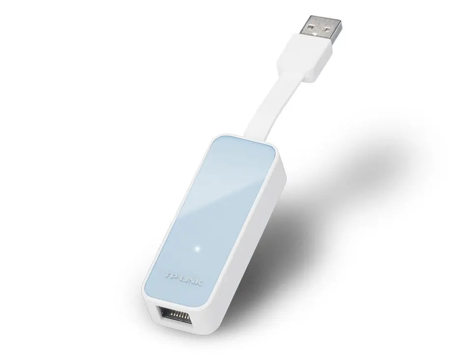 TP-LINK UE200 USB 2.0 to 100Mbps Ethernet Adapter with compact design and RJ45 port.