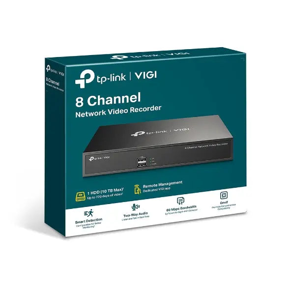 TP-LINK VIGI NVR1008H 8 Channel Network Video Recorder with sleek design and multiple connectivity options.