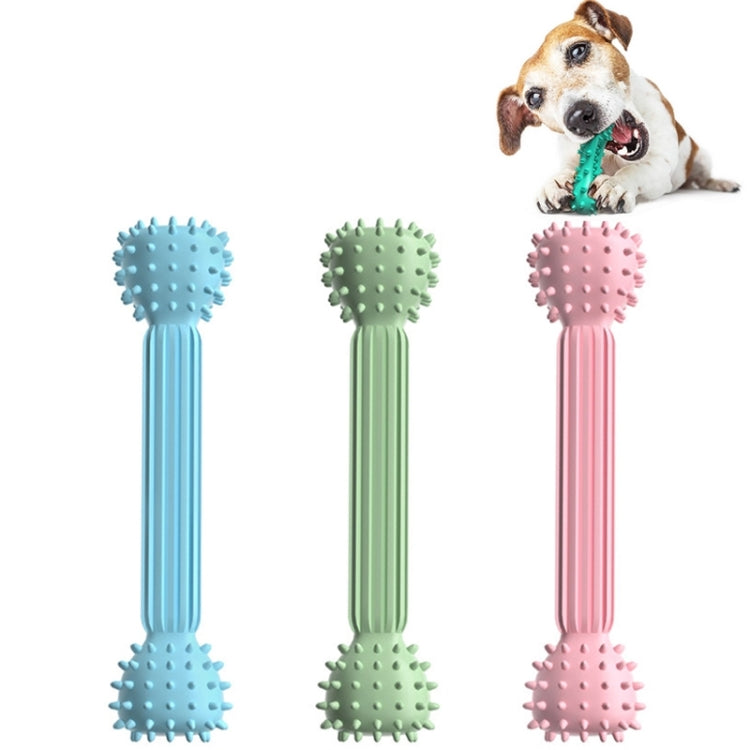 TPR Teething Stick Dog Toy in barbell shape, designed for chewing and teeth cleaning, available in various colors.