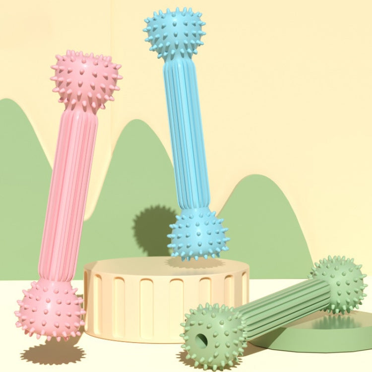 TPR Teething Stick Dog Toy in barbell shape, designed for chewing and teeth cleaning, available in various colors.