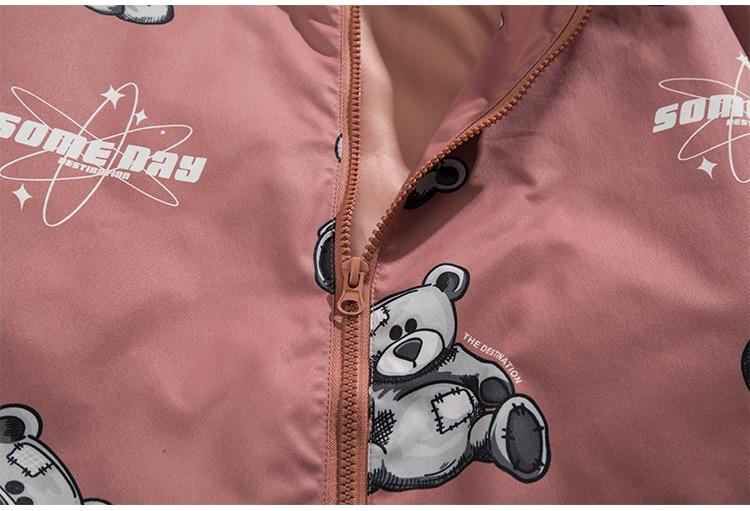 Men's track jacket featuring bear letter print and zipper closure, perfect for autumn streetwear.