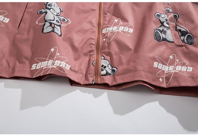 Men's track jacket featuring bear letter print and zipper closure, perfect for autumn streetwear.