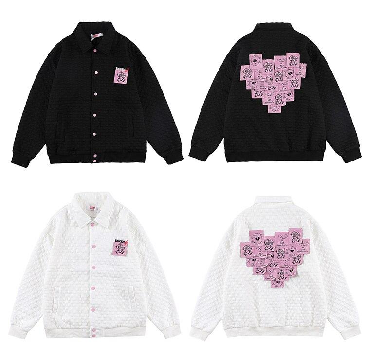 Men's track jacket featuring a heart-shaped sticky note design, casual style, and loose fit, perfect for autumn and winter wear.