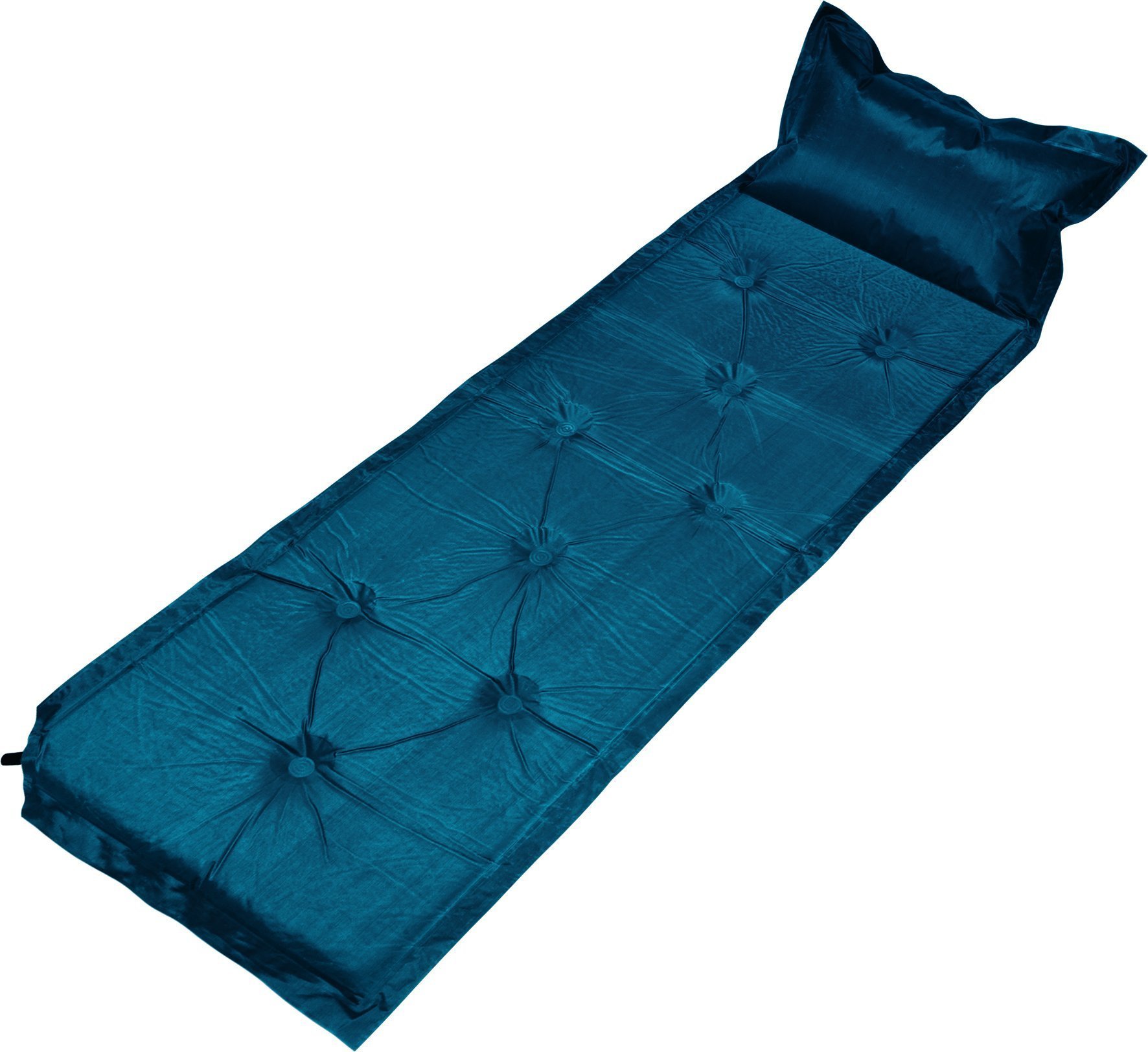 Trailblazer 9-Points Self-Inflatable Polyester Air Mattress in vibrant colors, showcasing its durable material and compact design for camping.