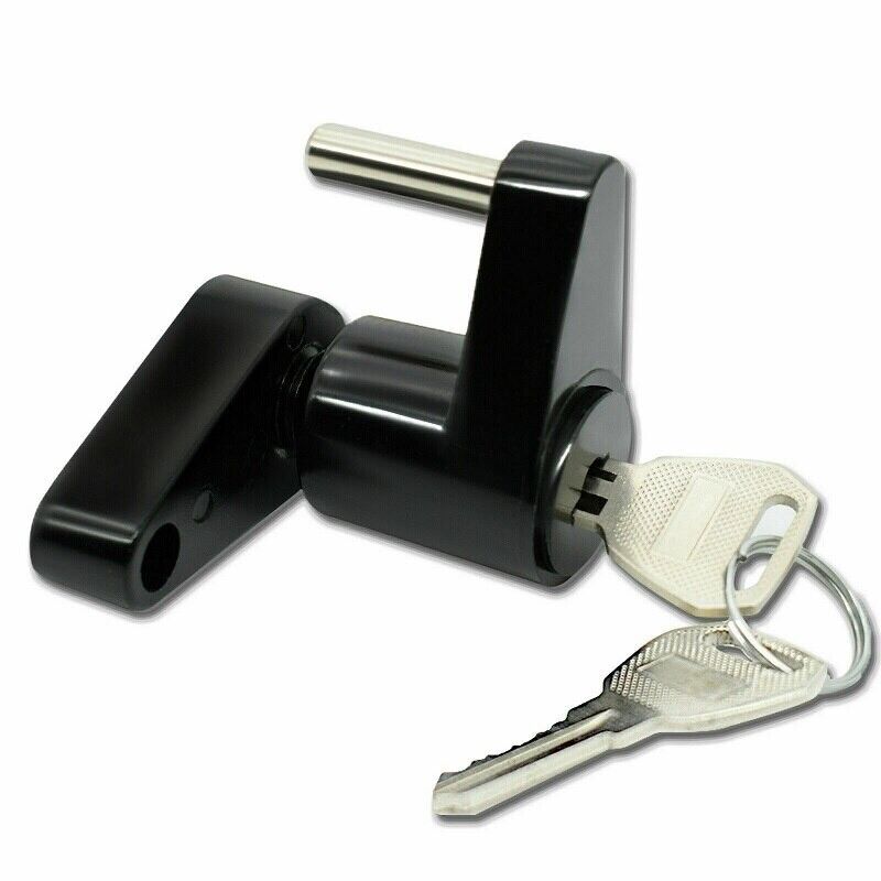 Trailer Hitch Coupler Lock with 1/4 inch diameter and 3/4 inch span, designed for securing trailers, boats, RVs, and trucks, featuring two keys.