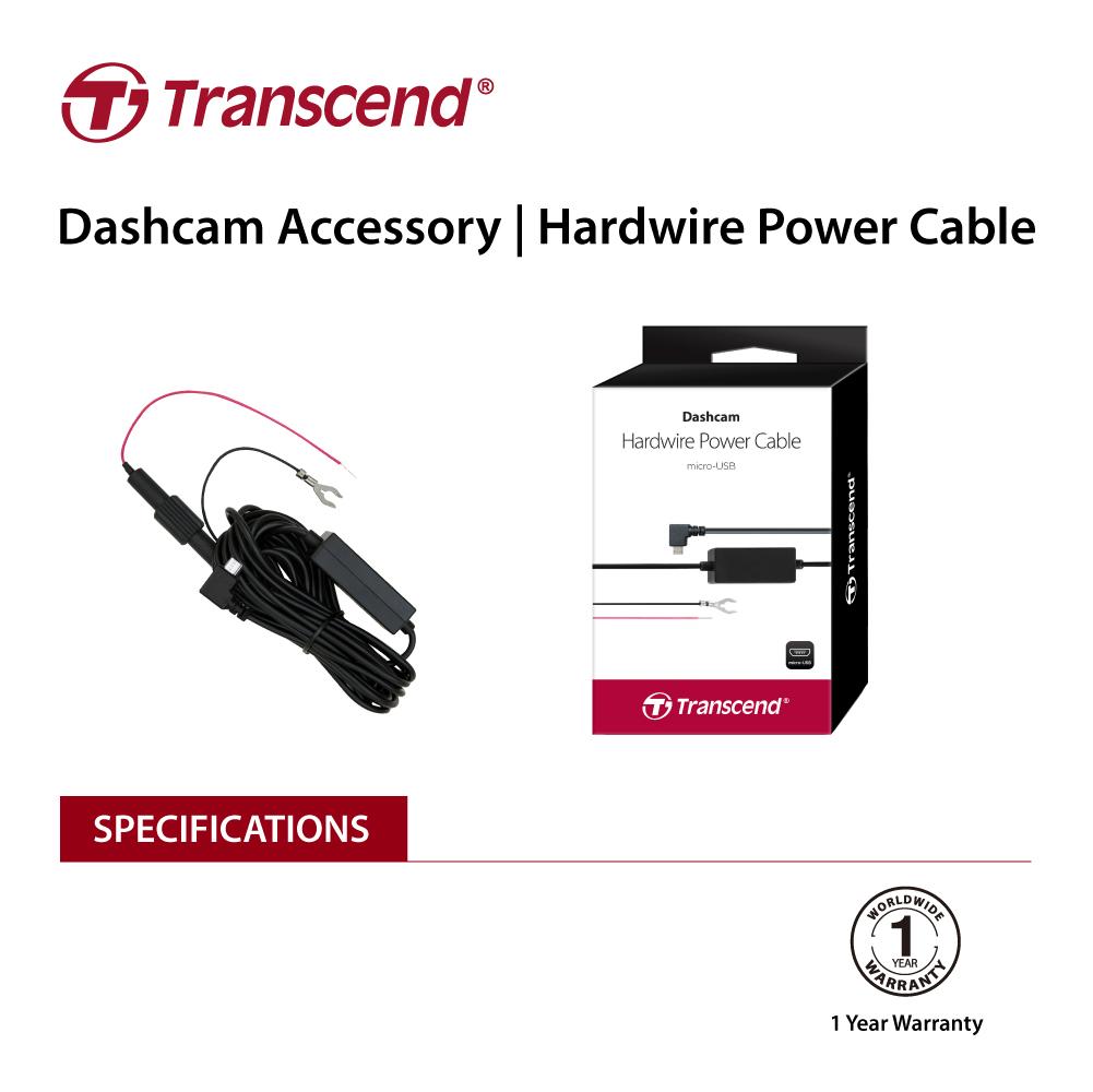 TRANSCEND TS-DPK2 Dashcam hardwire kit featuring a 4-meter mini-USB cable and power protection circuitry for DrivePro models.