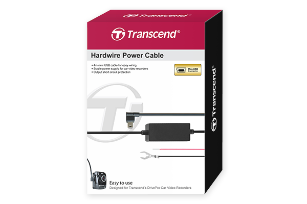 TRANSCEND TS-DPK2 Dashcam hardwire kit featuring a 4-meter mini-USB cable and power protection circuitry for DrivePro models.