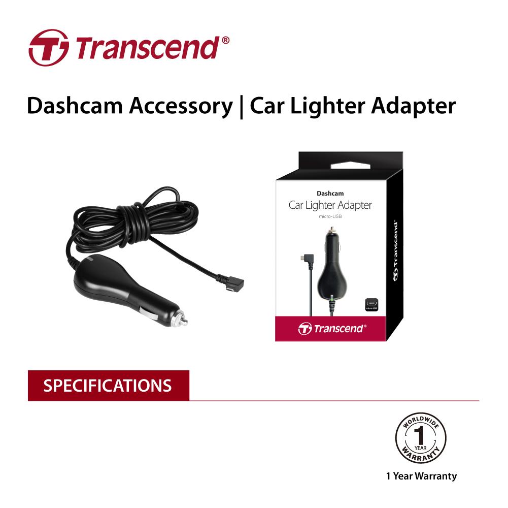TRANSCEND TS-DPL2 Car Lighter Adapter with a 4-meter micro-USB cable and LED indicator, designed for DrivePro dashcams.