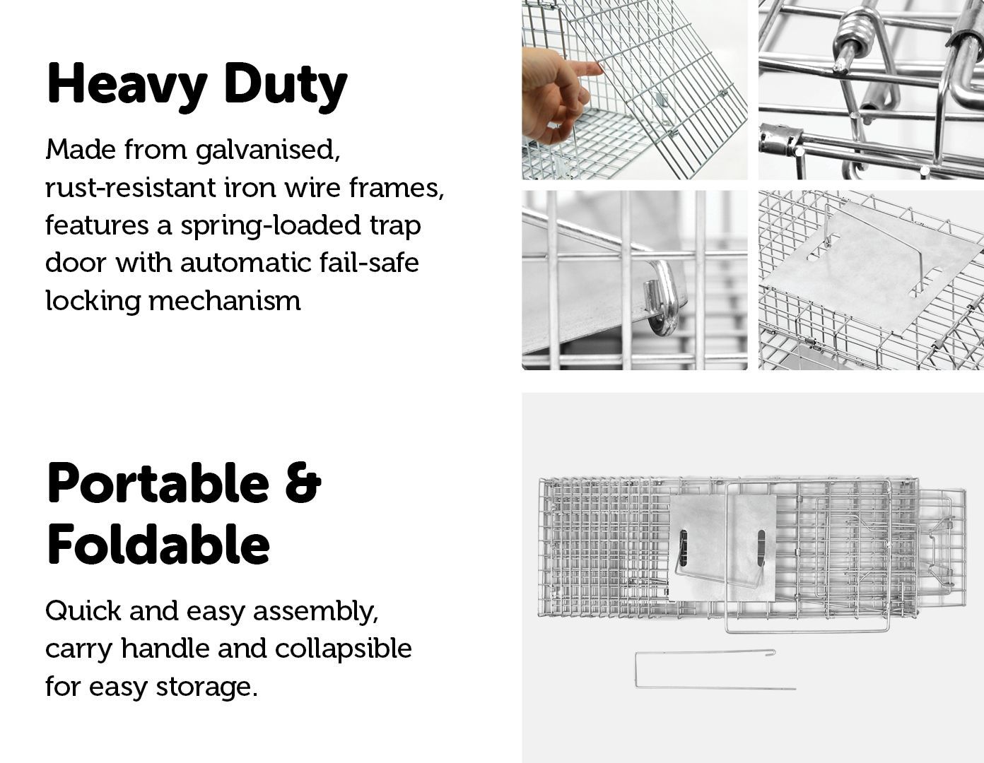 Humane possum cage trap made of galvanised iron wire, designed for safe animal capture and relocation.
